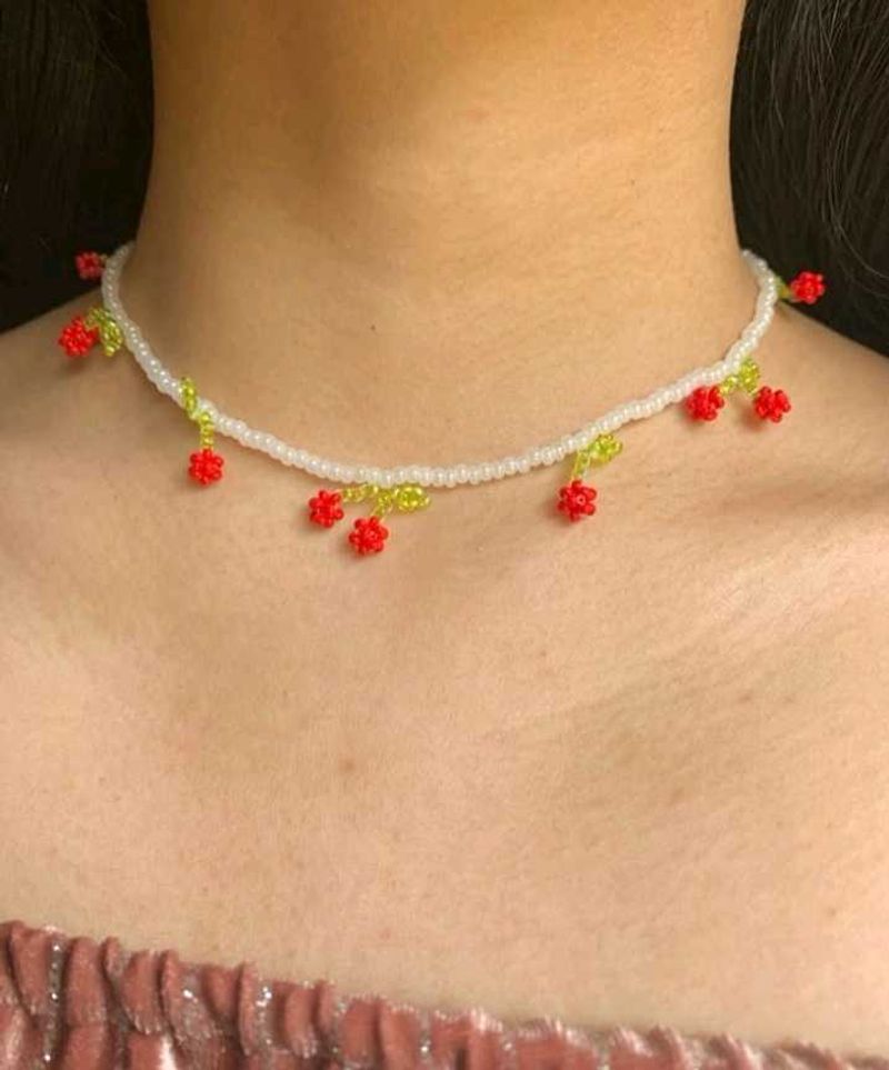 Cherry Beaded Choker Necklace