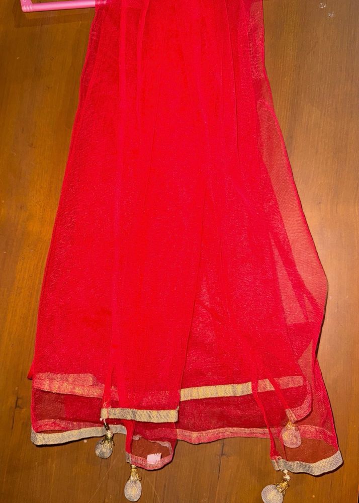 Red Dupatta with Golden Border