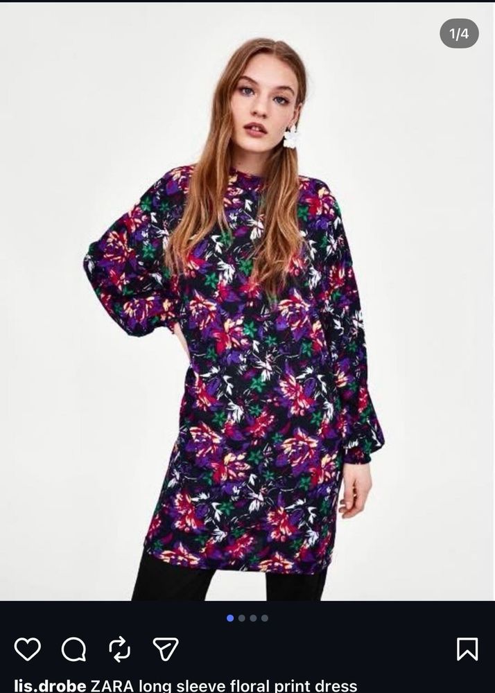 ZARA Floral Print Long Sleeve Dress