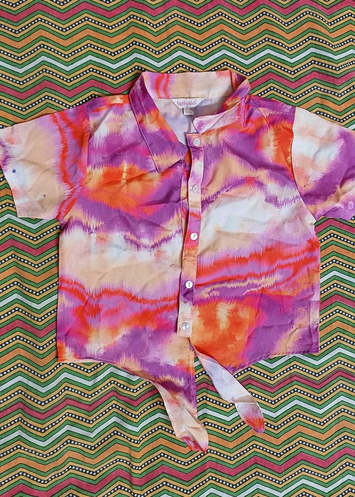 Vibrant Tie-Dye Tie-Front Blouse