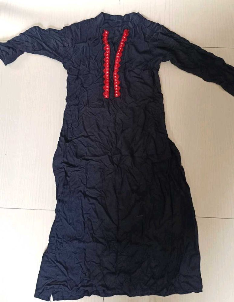 Black Kurta with Red Embellishment