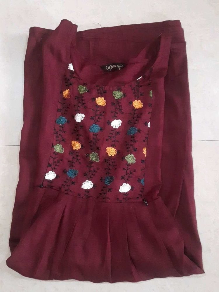 Maroon Embroidered Kurta.