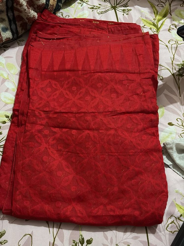 Vibrant Red Embroidered Saree