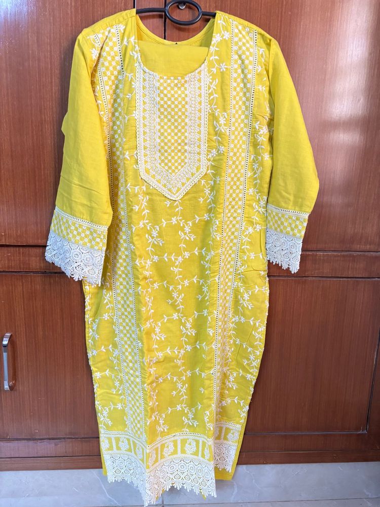 Bright Yellow embroidered kurta with pants
