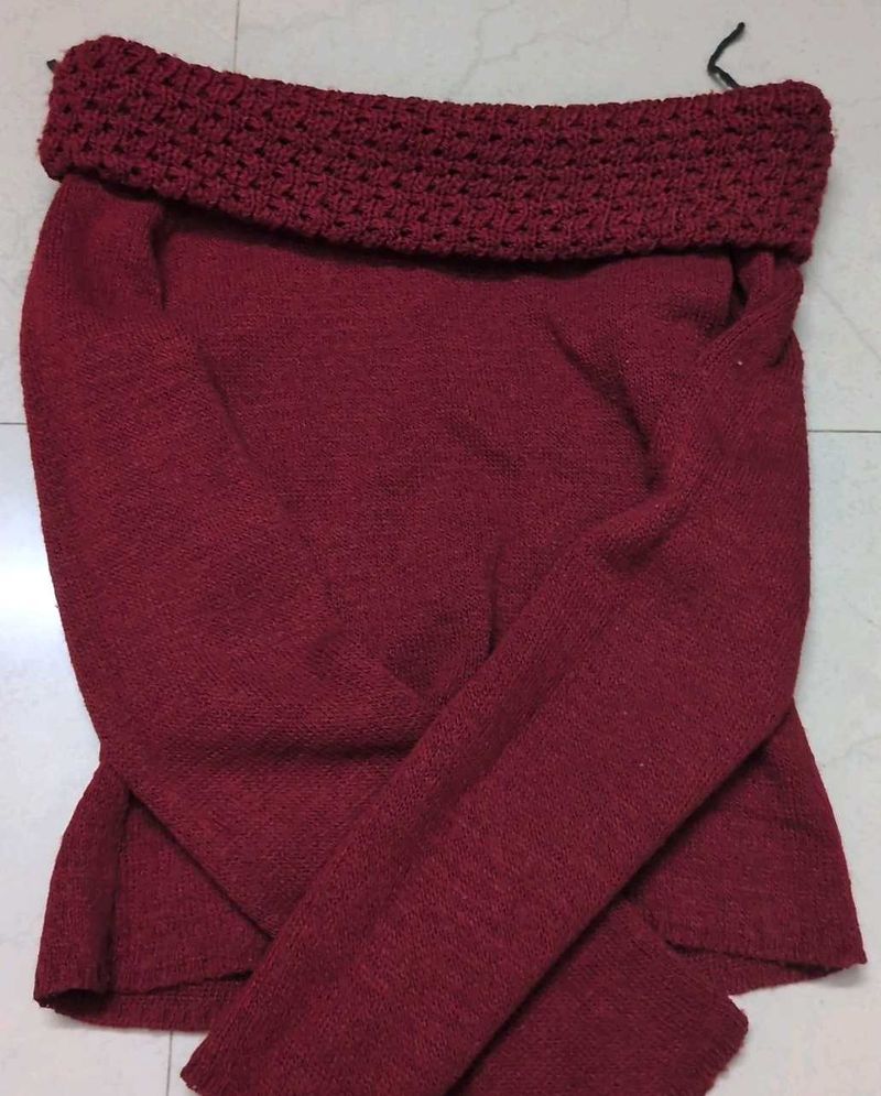 Vintage Y2K Maroon Off-Shoulder Knit Sweater