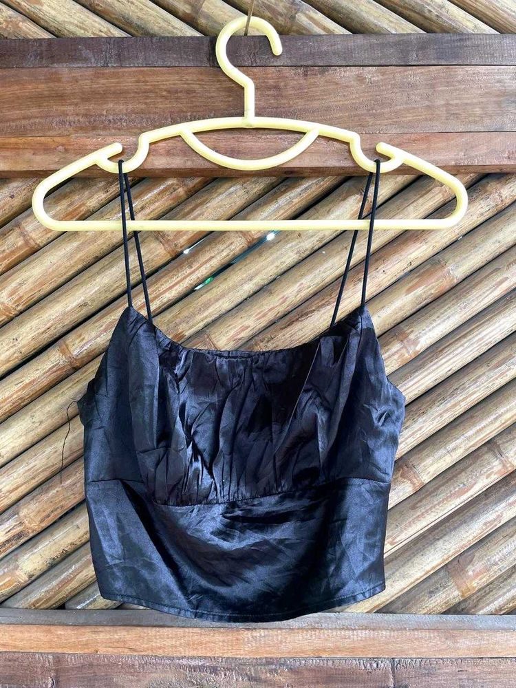 Sleek Black Satin Cami Top