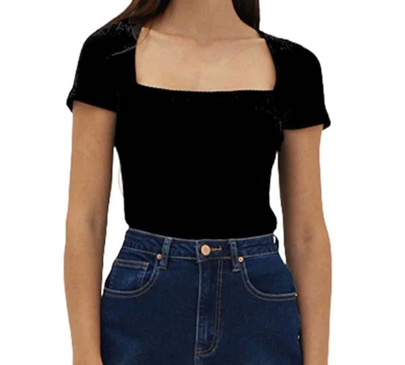 Black Square Neck Short Sleeve Top