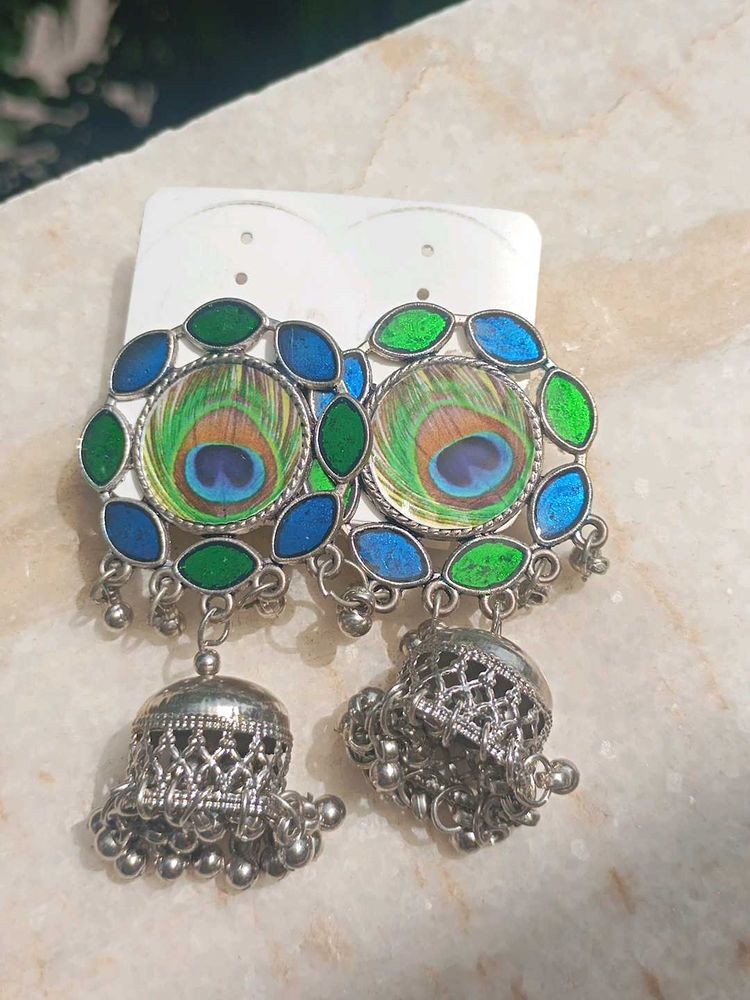 Peacock Feather Jhumka Earrings