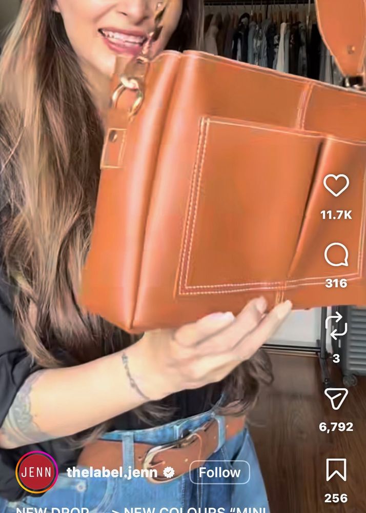 Label Jenn Black Handbag with Contrast Stitching