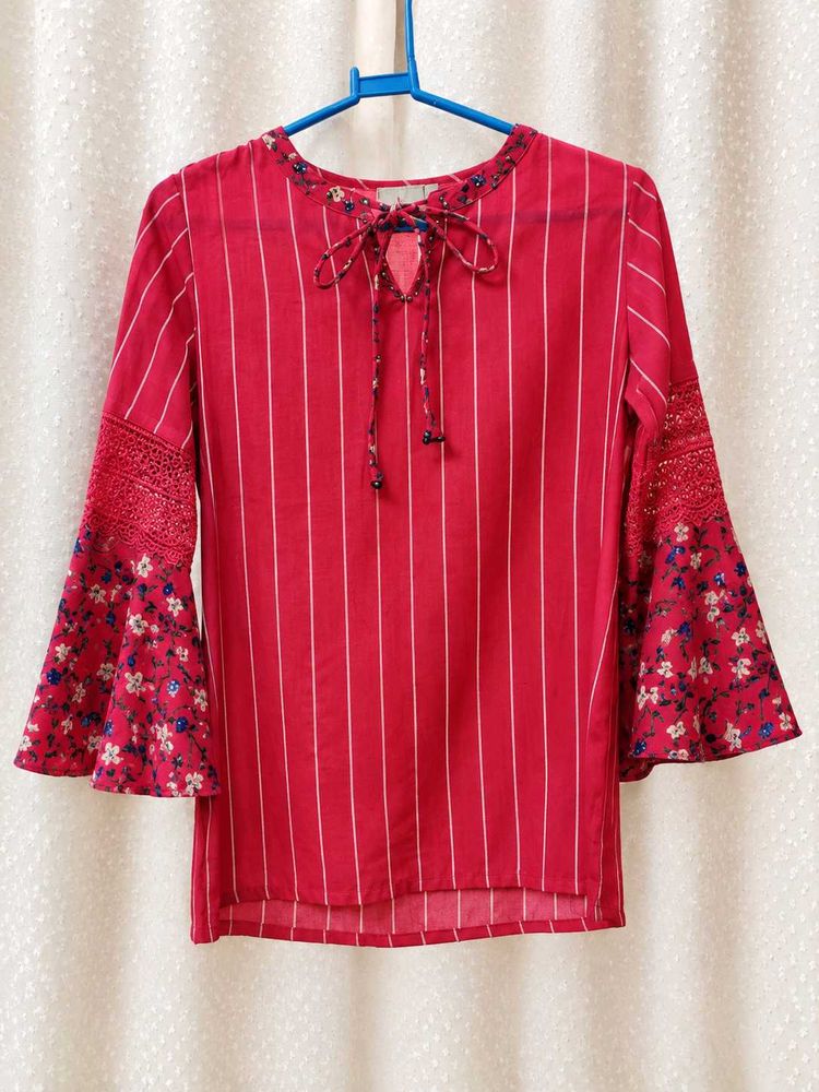 🌸 Pretty Rose Pink Kurta Top | Striped Pattern |