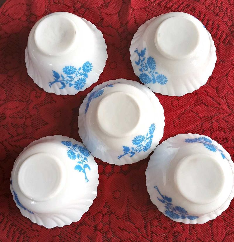 Set of 5 White Bowls with Blue Floral Design