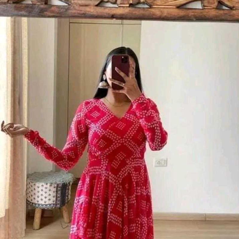 Elegant Red Printed Ethnic Gown
