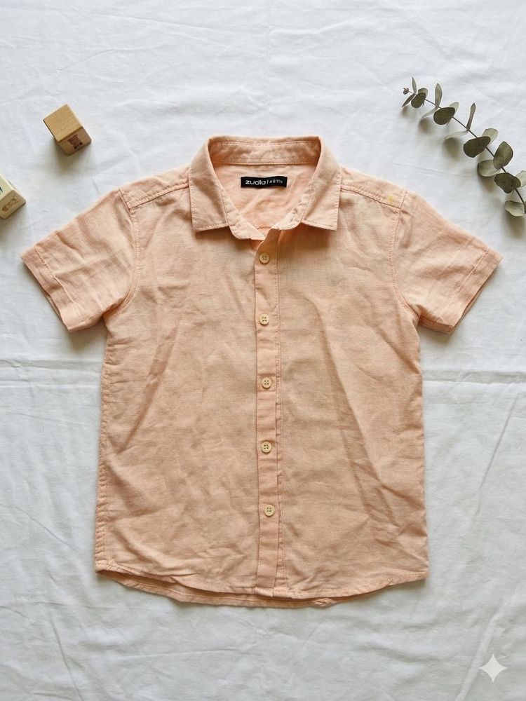 Peach Linen Short Sleeve Shirt