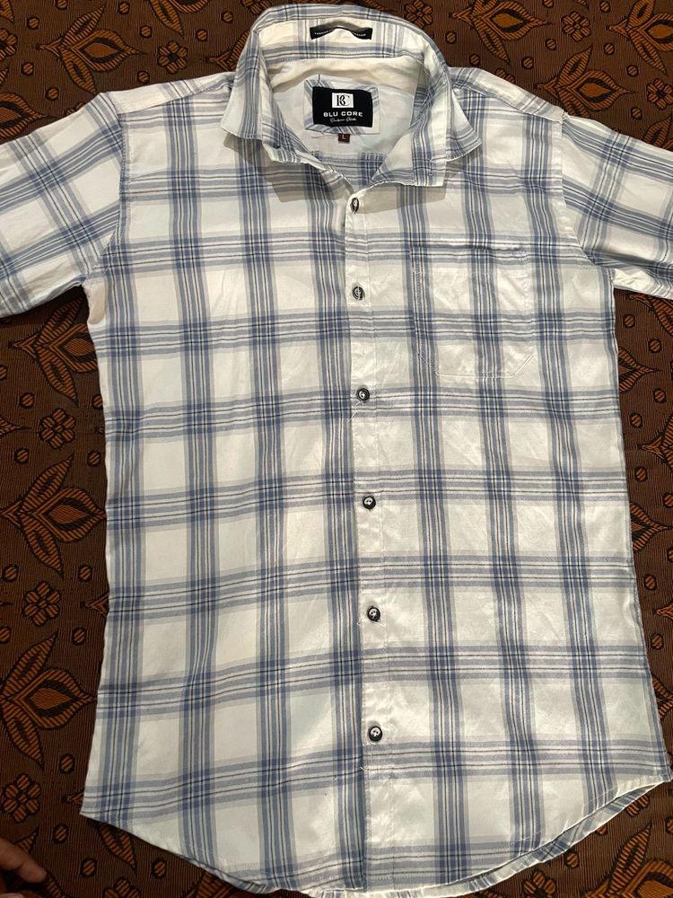Men's Blue &amp; White Plaid Shirt