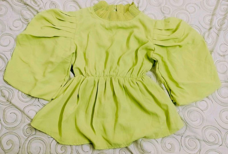 Lime Green Puffed Sleeve Peplum Top