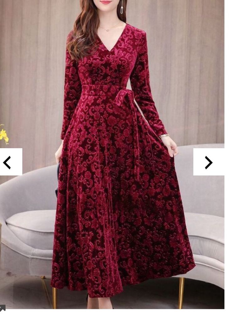 Red Velvet Full Length Gown Maxi Dress