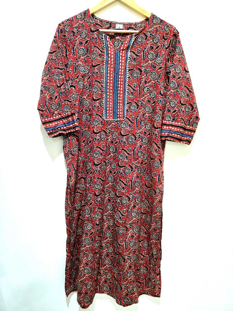 Red Floral Print Kurta