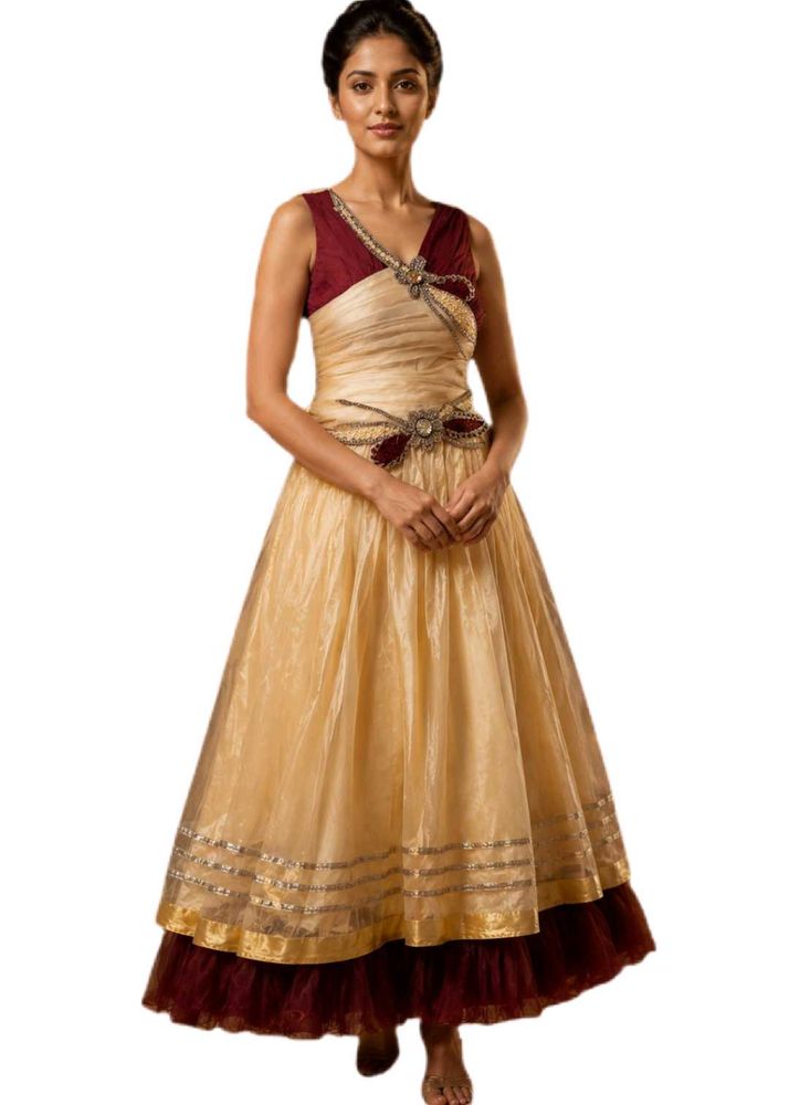 Girls Party Wear Designer Gown – Cream &amp; Marrun