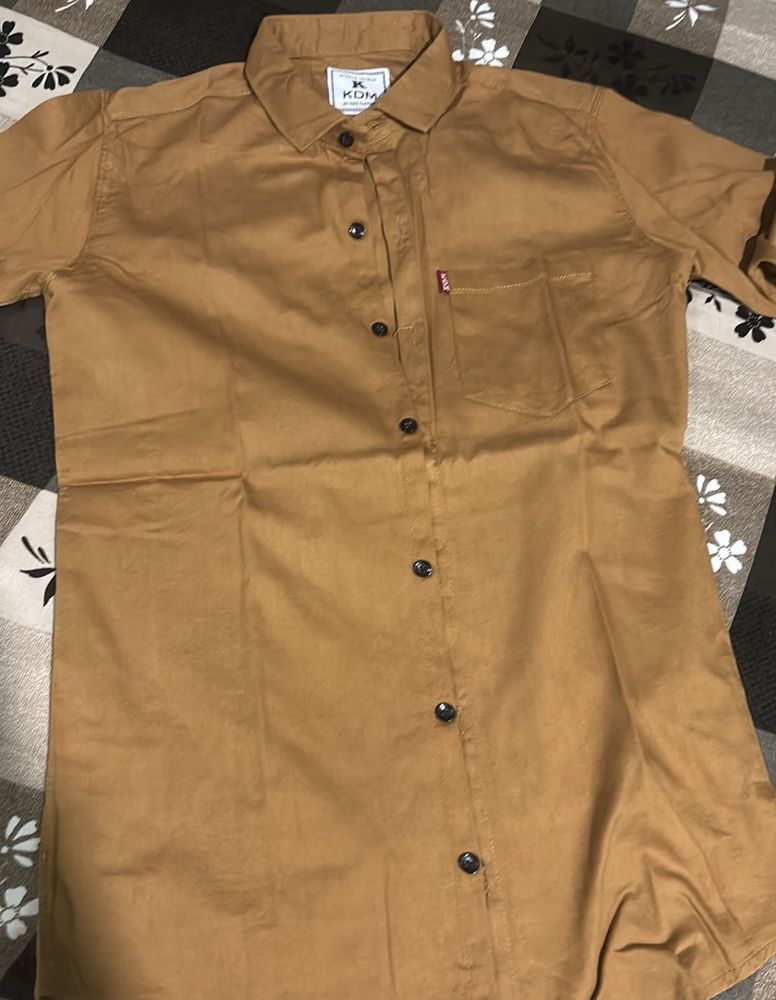Men's Casual Brown Short Sleeve Shirt