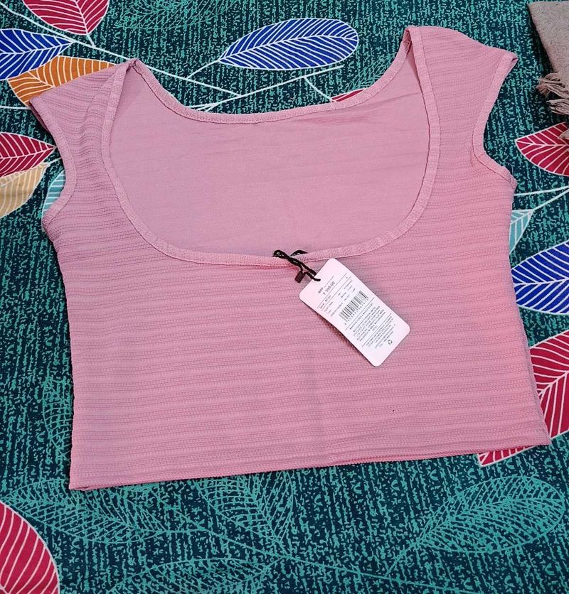 Pink Cropped Ribbed Top