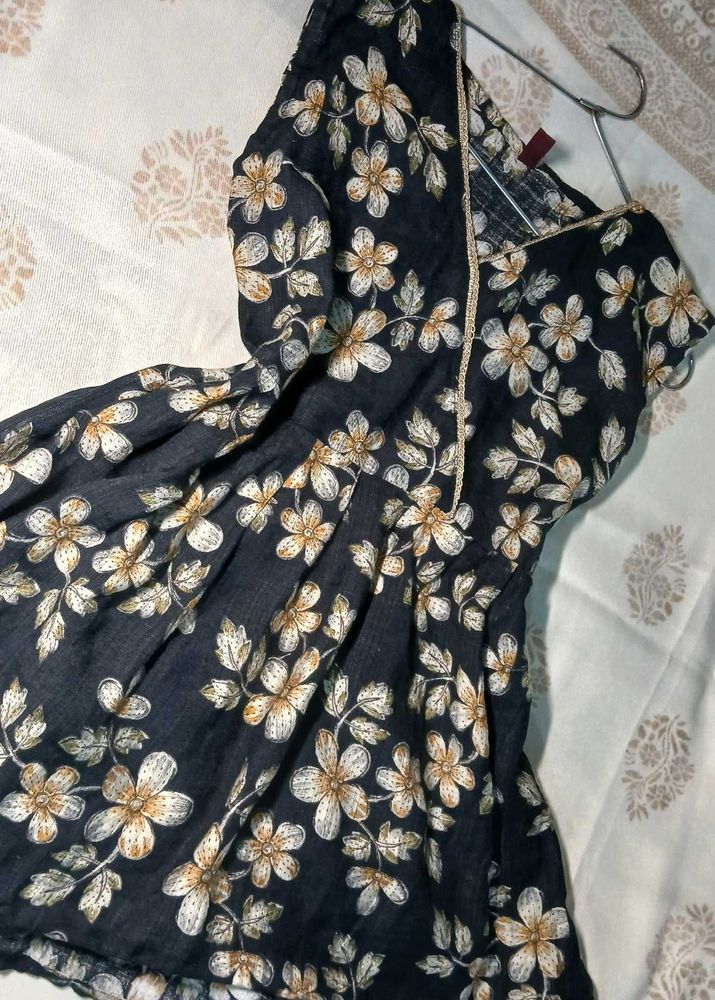 Black Floral Wrap Dress