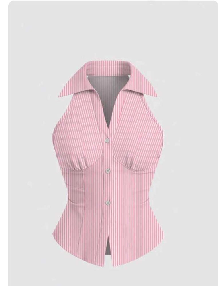 Pink Striped Halter Neck Crop Top