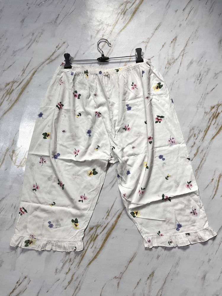 White Floral Print Pajama Pants