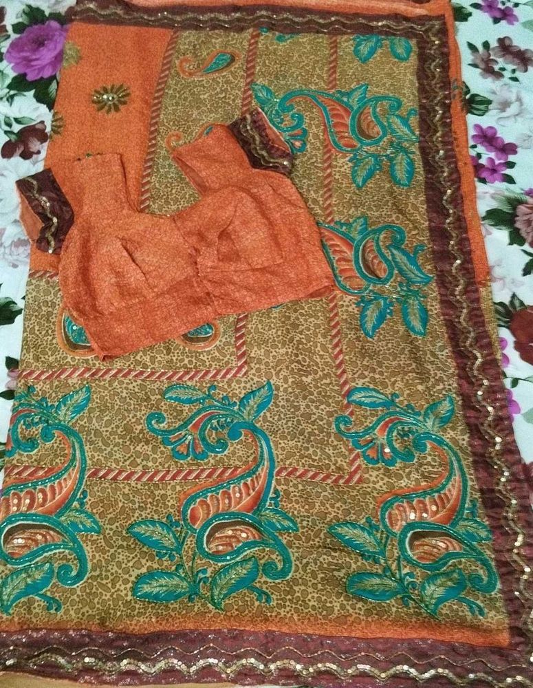 Beautiful Orange Saree with Blouse