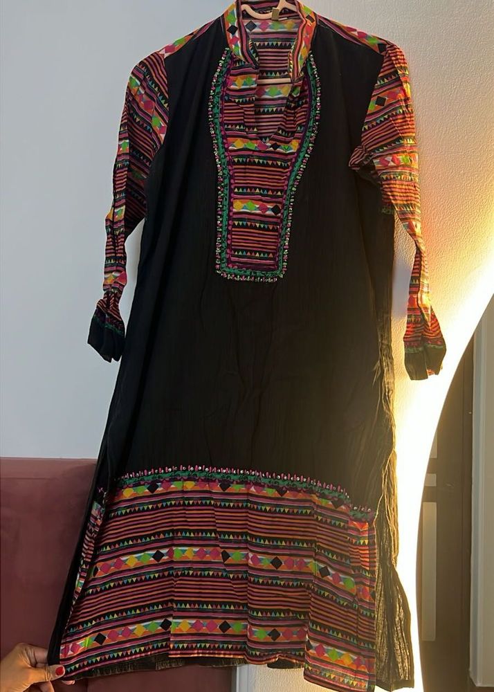 Embroidered Black Kurta