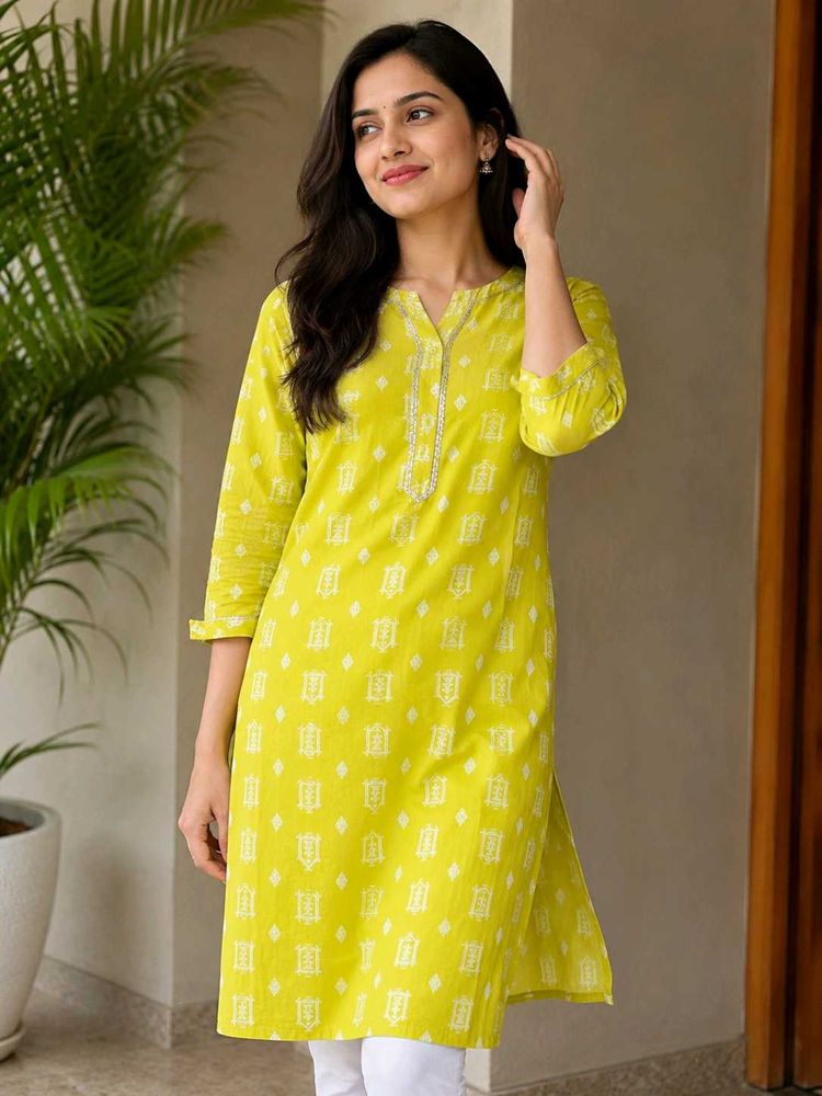 Yellow printed Kurta