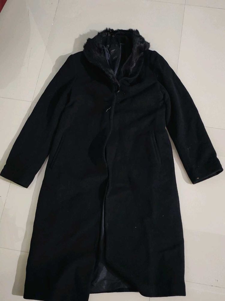 Elegant Black Faux Fur Collar Coat