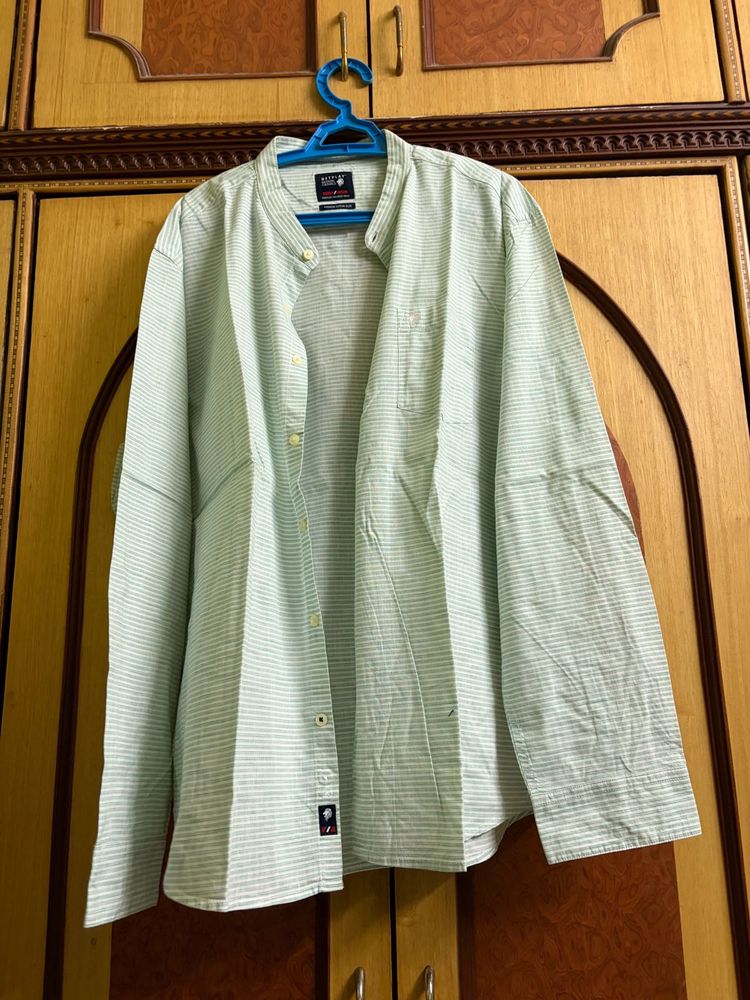 Men's Striped Band Collar Shirt
