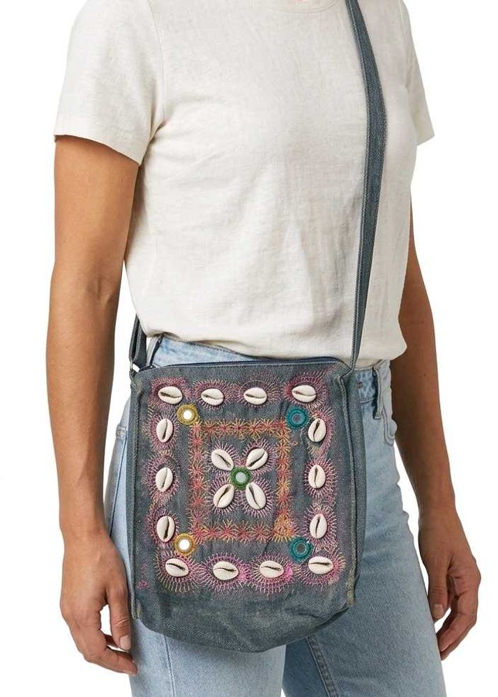 Boho Shell Embellished Denim Bag