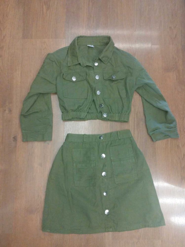 Green Jacket and Skirt Set
