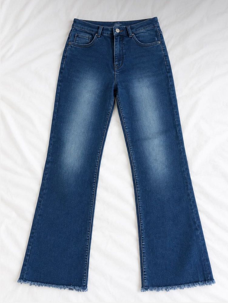 Flared Hem Blue Denim Jeans