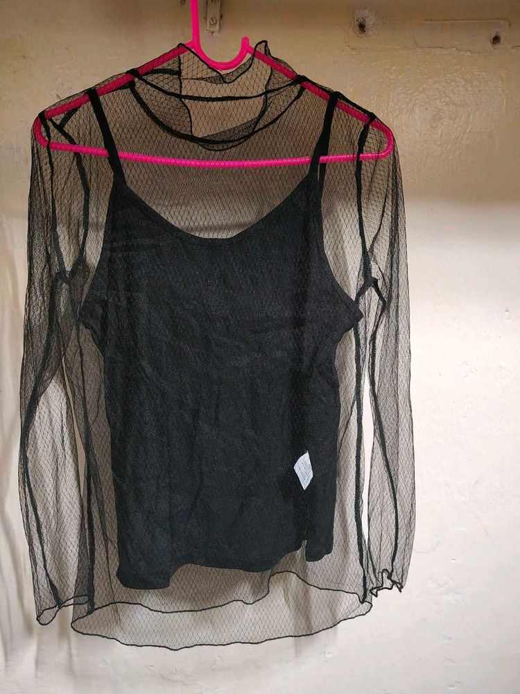 Sheer Black Long Sleeve Top with Camisole