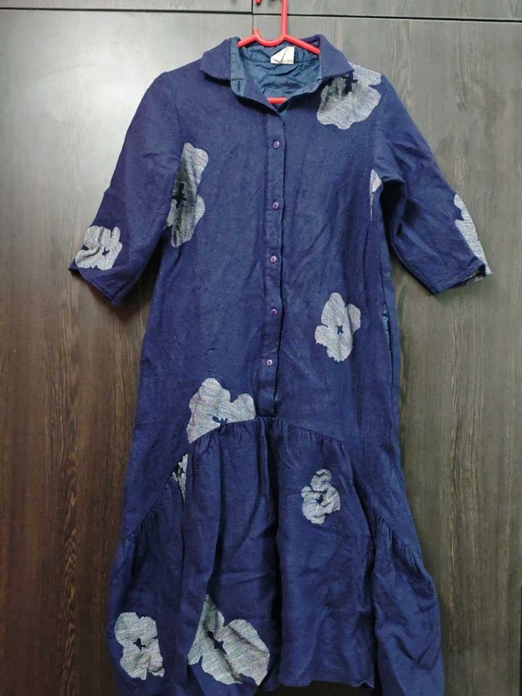 Blue Floral Button-Down Dress