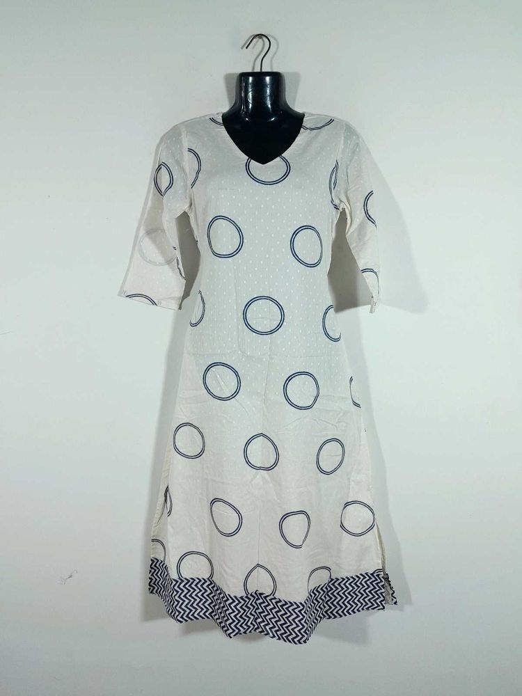 Off White Printed A Line Kurta For Women's