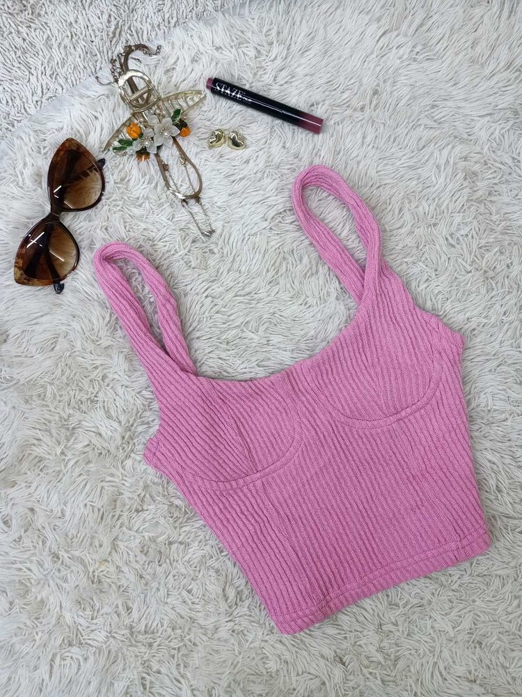Pink Ribbed Crop Top