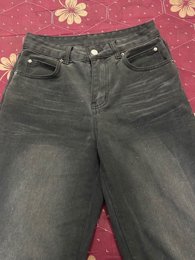 Charcoal Wash Baggy Denim Jeans