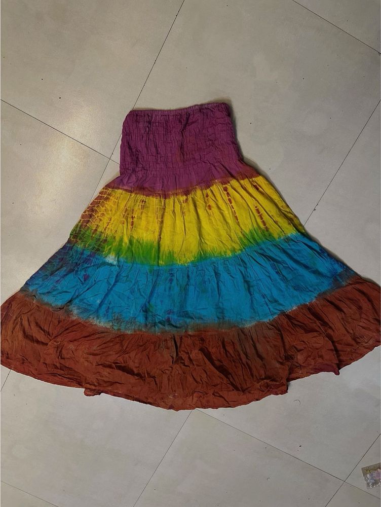 Boho Rainbow Tiered Maxi Skirt