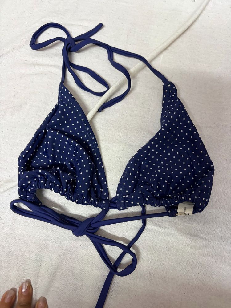 Navy Blue Polka Dot Triangle Bikini Top