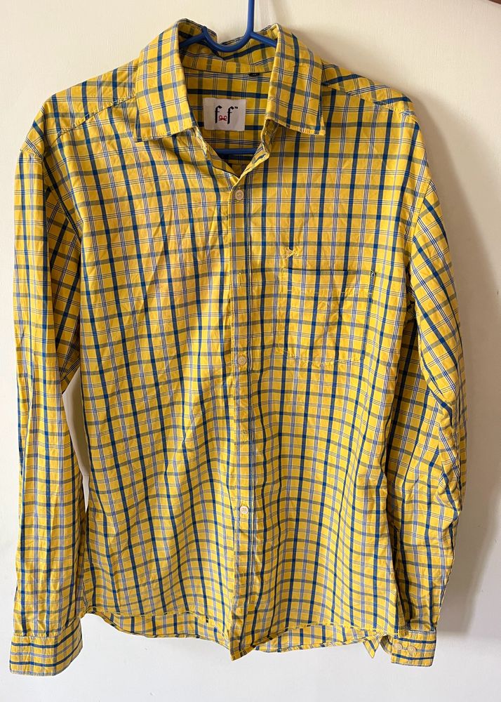Yellow Shirt With Blue Colour Checked
