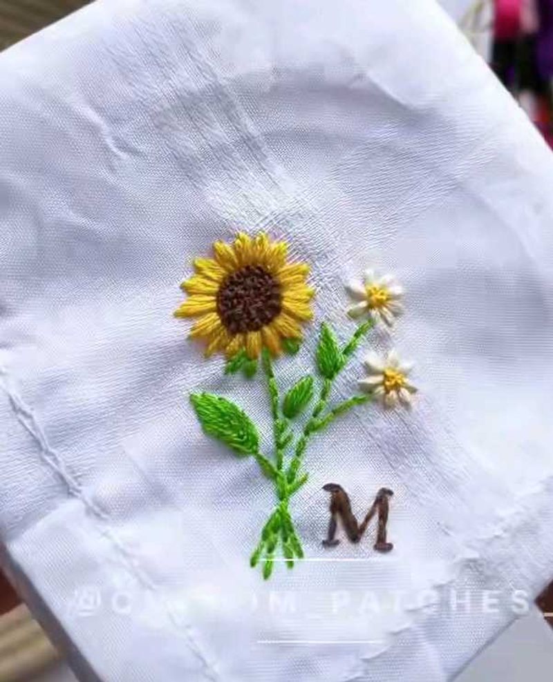 Hand Embroidered Sunflower Hanky