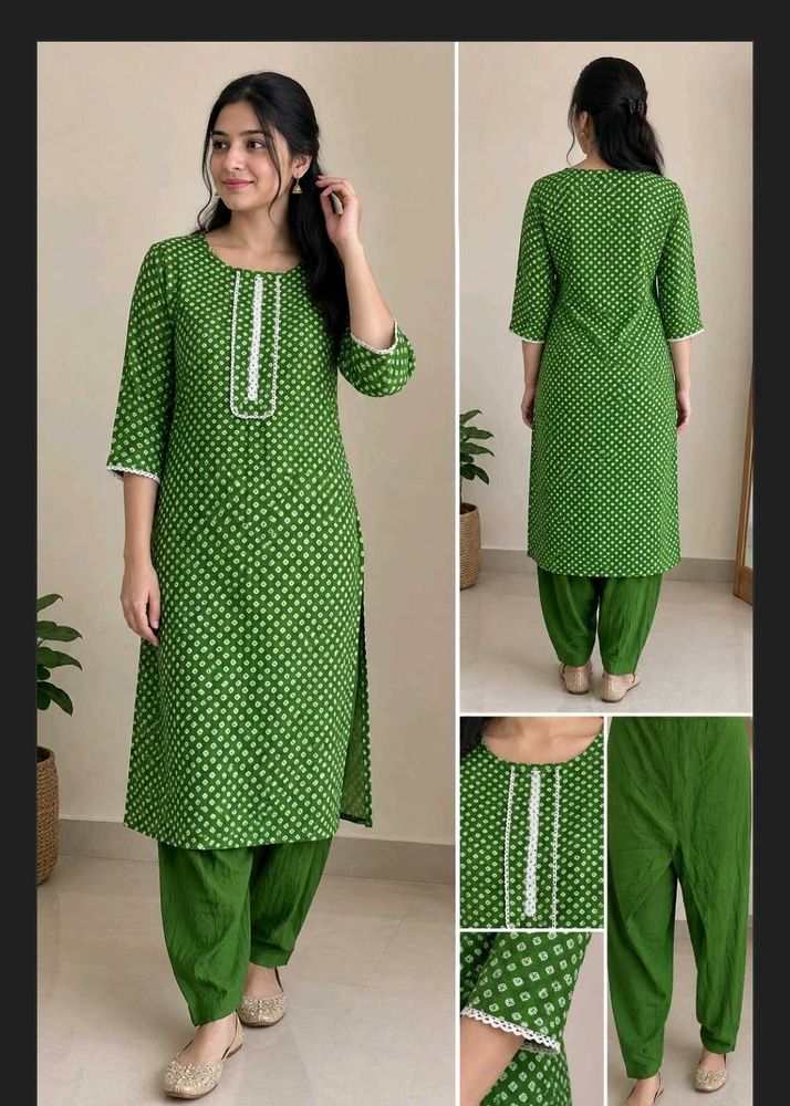 Green Bandhani Print Kurta set