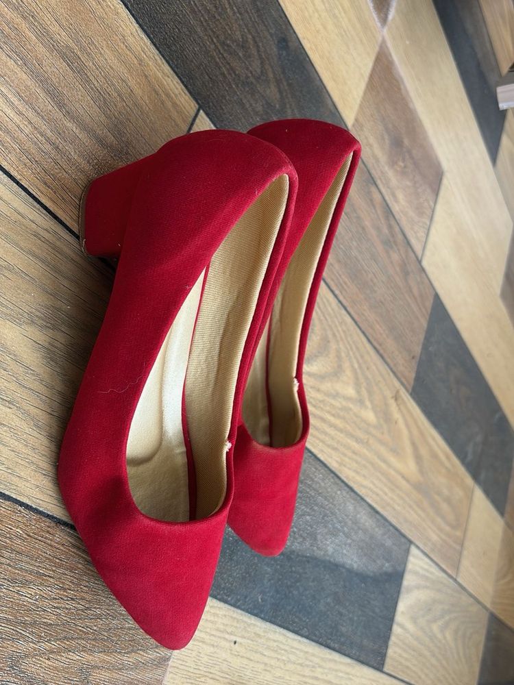 Red Suede Block Heels