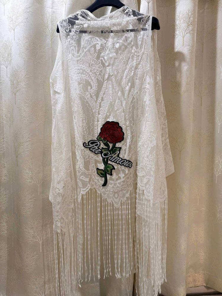 White Long Net Shrug
