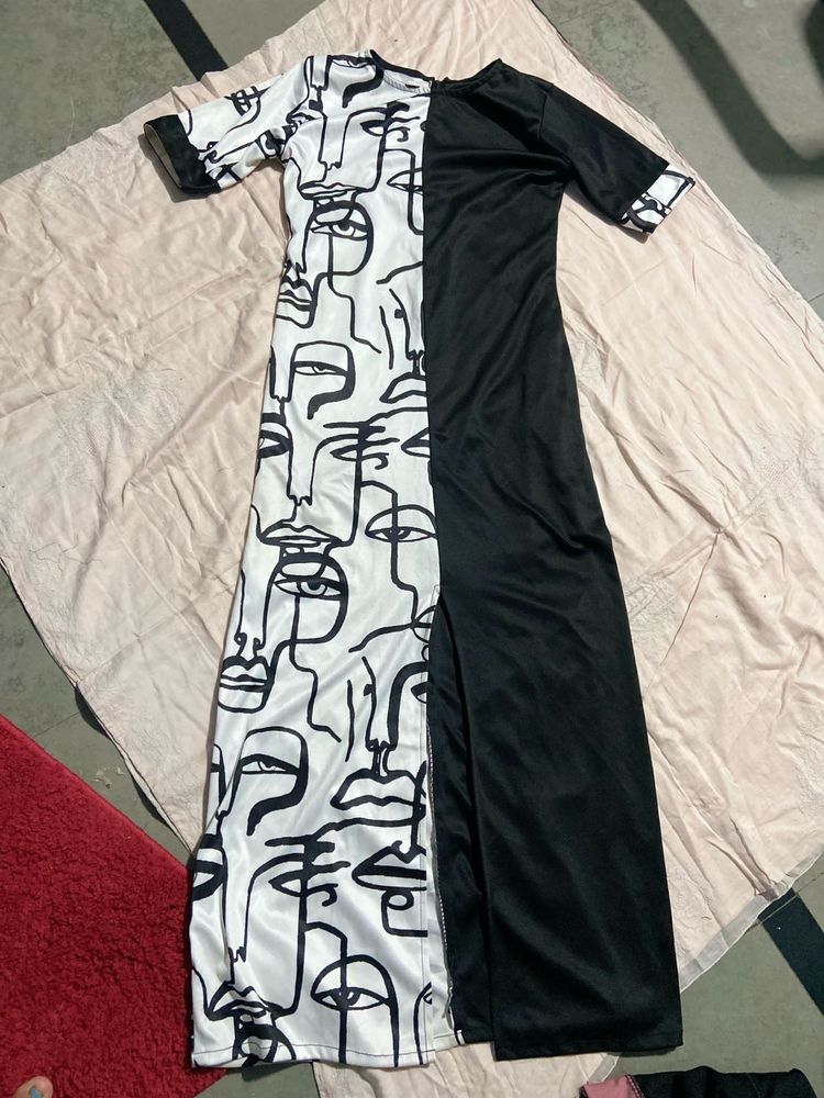 Abstract Face Print Maxi Dress