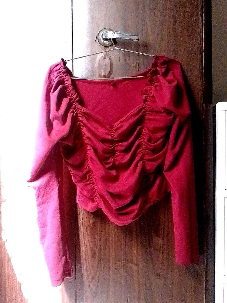 Red Ruched Long Sleeve Top❤️😍 wore only once