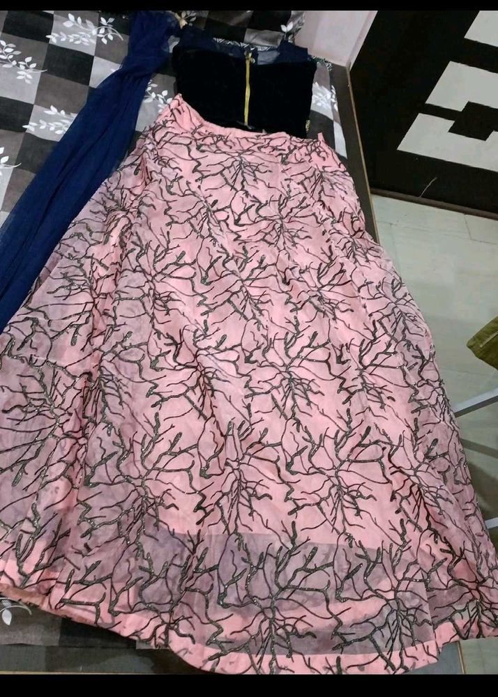 Elegant Pink &amp; Black Lehenga Set